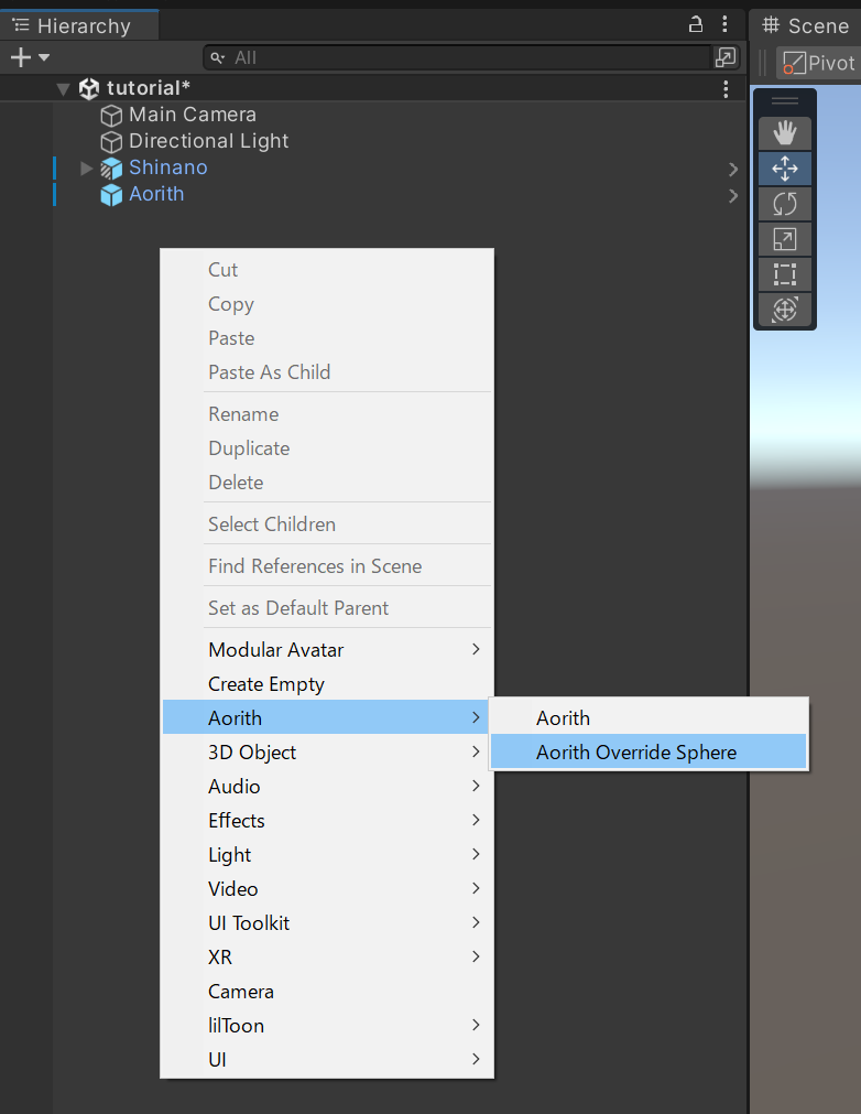Aorith Override Sphere Context Menu