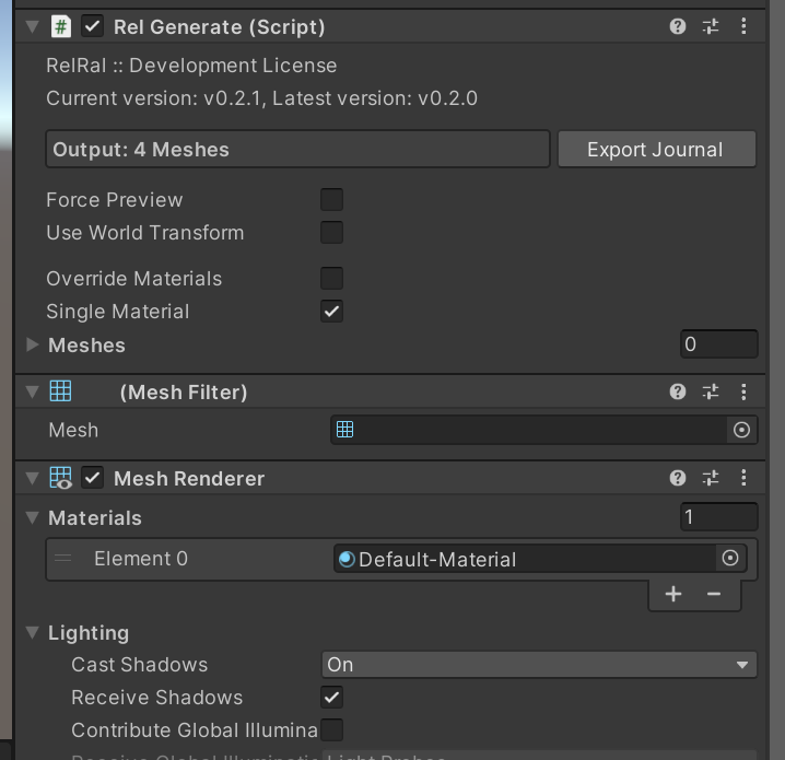Inspector MeshFilter MeshRenderer